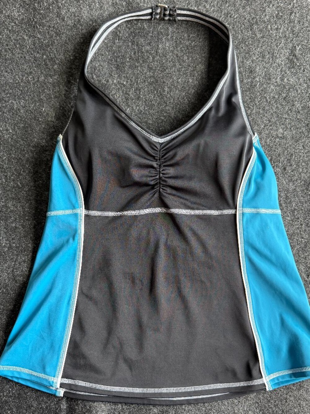 Lands' End Size 10 Tankini Swim Top Black Blue Halter